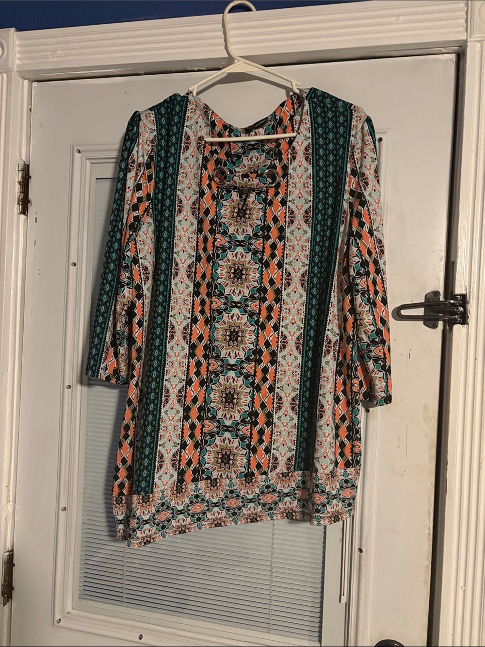 Printed Women's Tunic Top in Teal and Coral